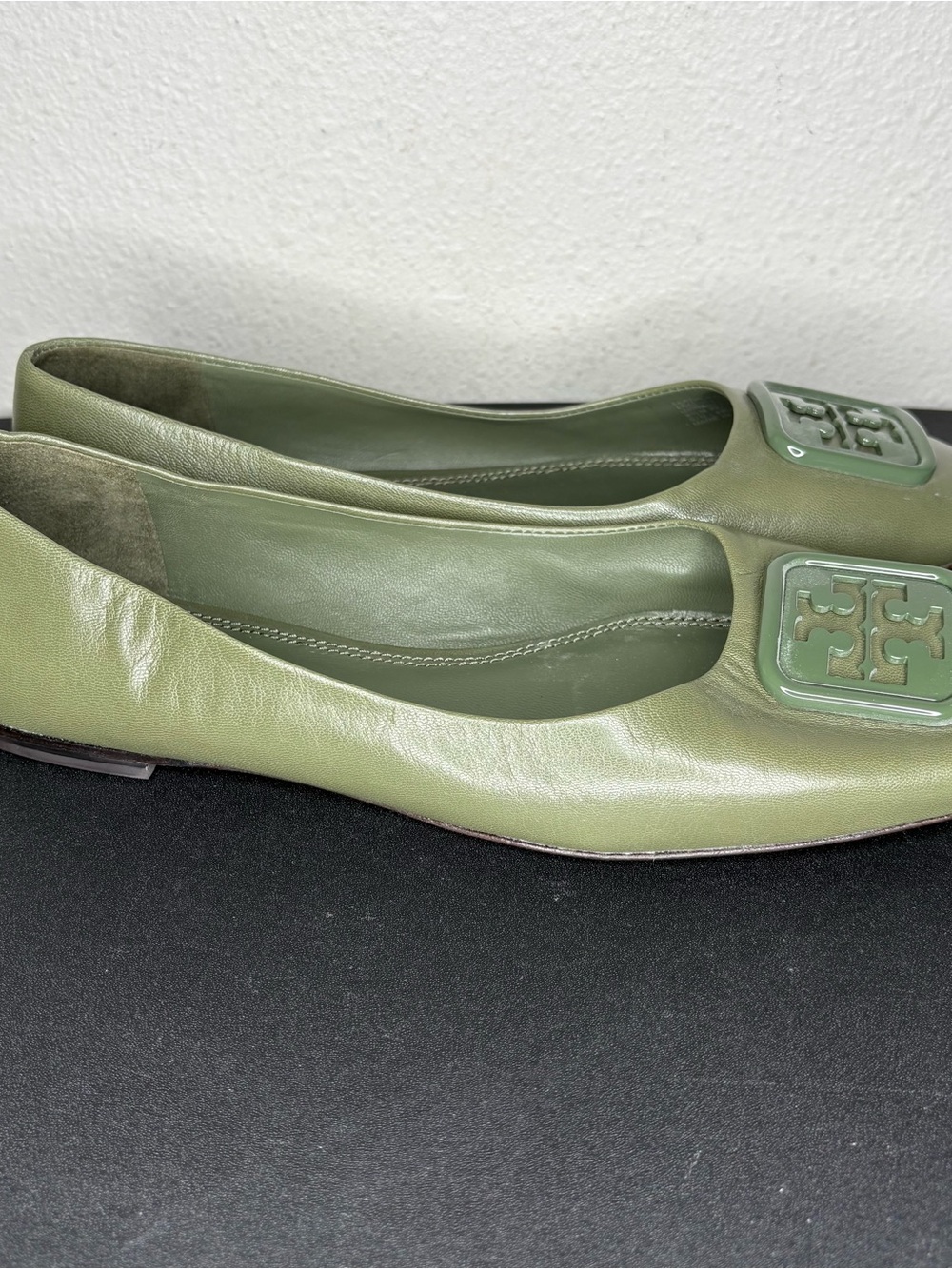 Tory Burch Georgia Square-toe Flat Green Smooth Ballet Flats Green Sz 9.5 M - Picture 5 of 9